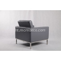 Gray Leather Knoll Sofa
